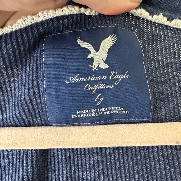 Lg Y2K VTG American Eagle Navy Ribbed Long Sleeve Tee Campus Elena Gilbert 2000s - Picture 5 of 6